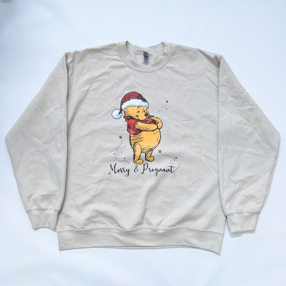 Winnie The Pooh Merry Pregnant Ugly Christmas Sweater, Women's Large